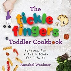 Front cover of Tickle Fingers toddler Cookbook. Colourful lettering.
